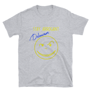 STAY ARROGANT DELAWARE-Short-Sleeve Blue Hen Edition T-Shirt