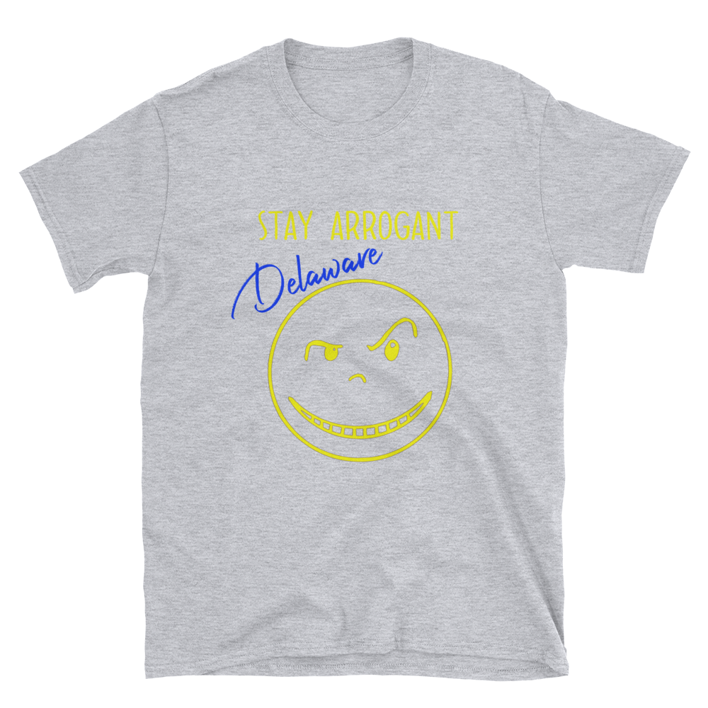 STAY ARROGANT DELAWARE-Short-Sleeve Blue Hen Edition T-Shirt