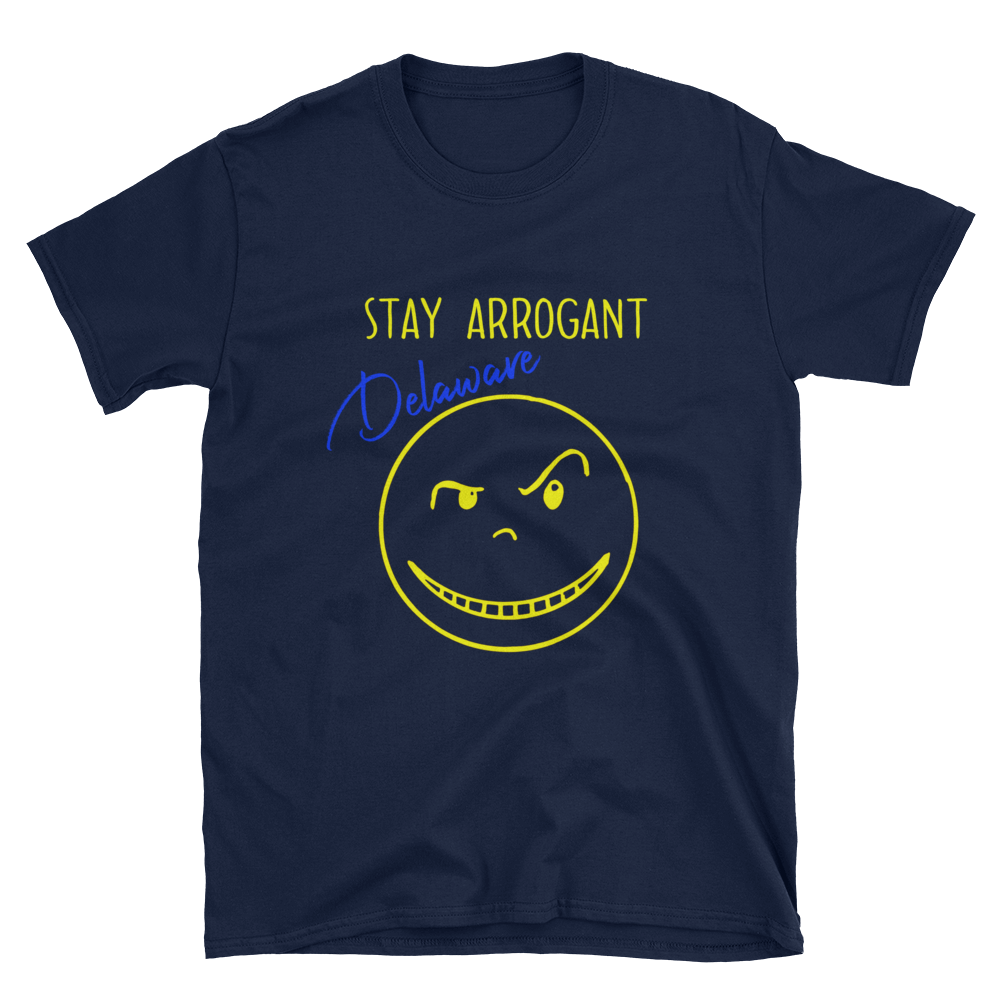 STAY ARROGANT DELAWARE-Short-Sleeve Blue Hen Edition T-Shirt